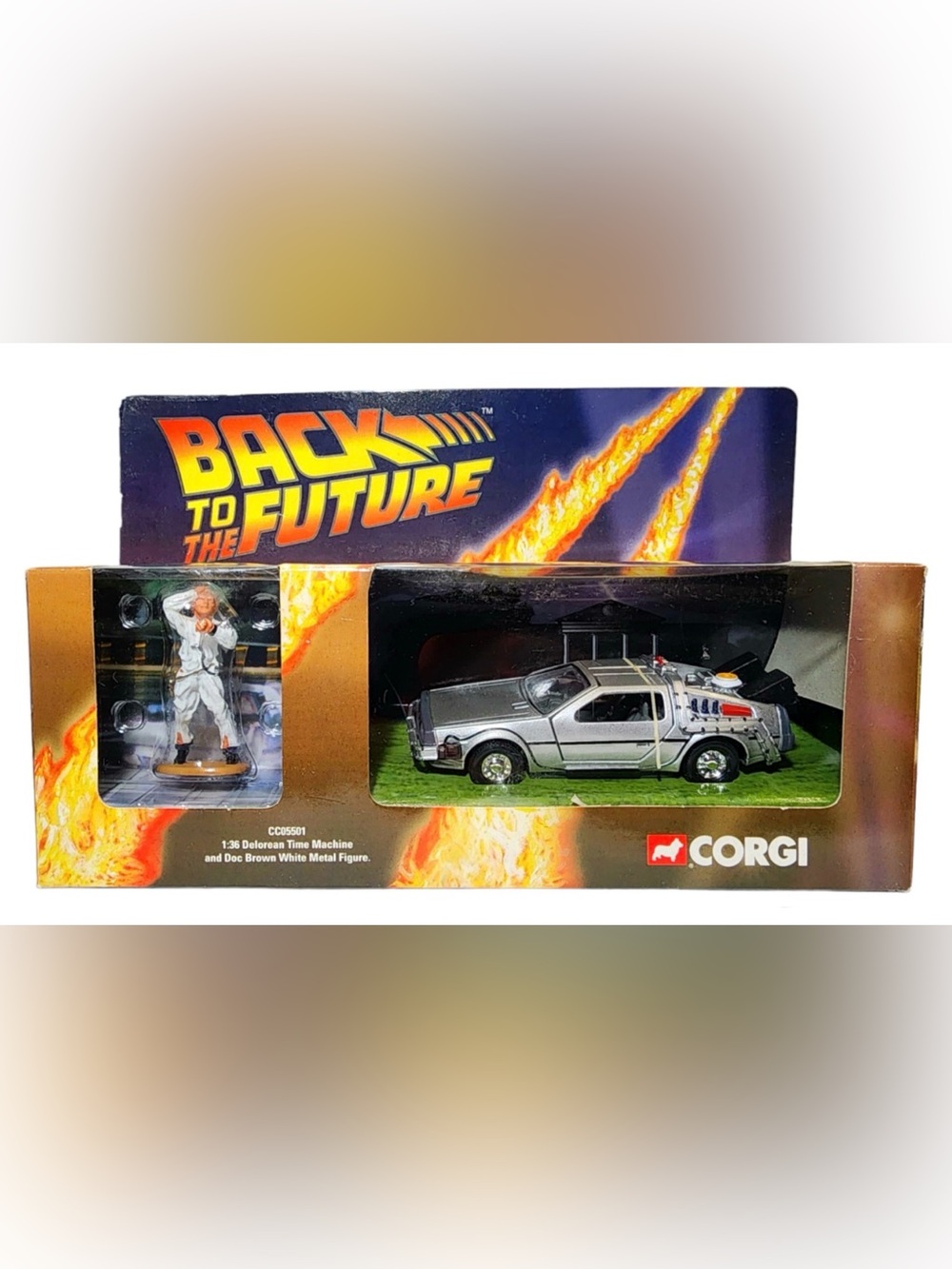 Corgi 1:36 scale Back to the Future DeLorean Time Machine with Doc Brown figure